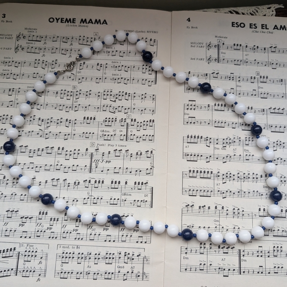 Jewelry - Elegant White and Blue Beaded Necklace